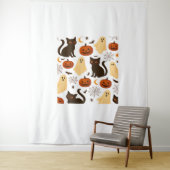 Halloween Ghost & Black Cat Pattern Classi Wandkleed (In situ)