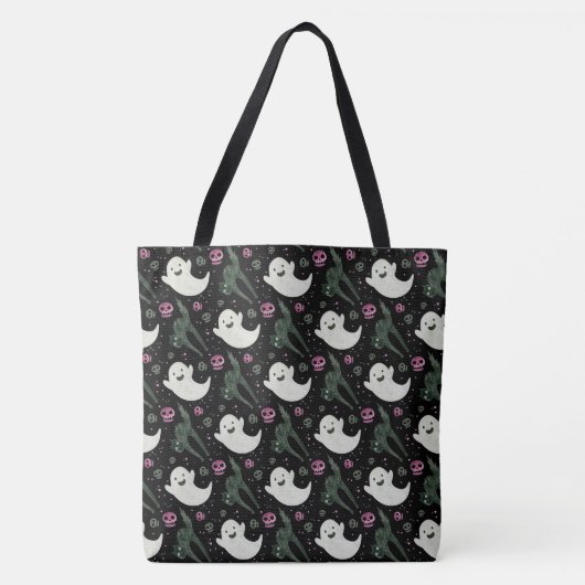 Halloween Ghost, Black Cats and Skulls Tote Bag (Voorkant)