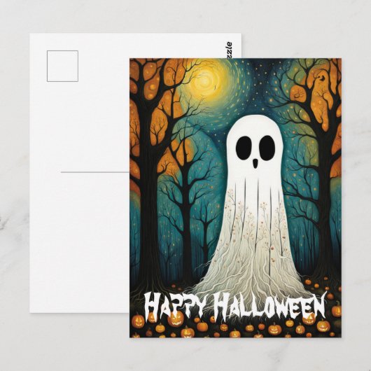 Halloween Ghost Boo Creepy Pumpkin Forest Briefkaart (Voorkant / Achterkant)