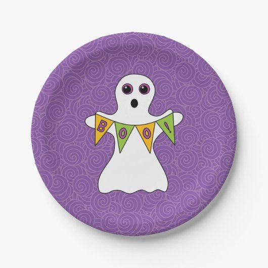 Halloween Ghost Boo Paarse Party Papieren Bordje (Voorkant)