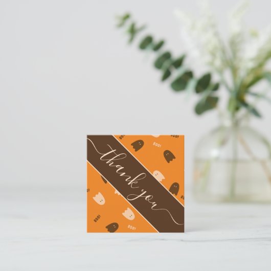 Halloween Ghost Boo Pattern Herfst Autumn Dank u Vierkante Visitekaartje (Staand voorkant)