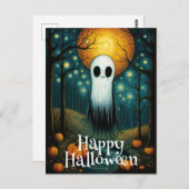 Halloween Ghost Boo Pompoen Nachtbos Briefkaart (Voorkant / Achterkant)