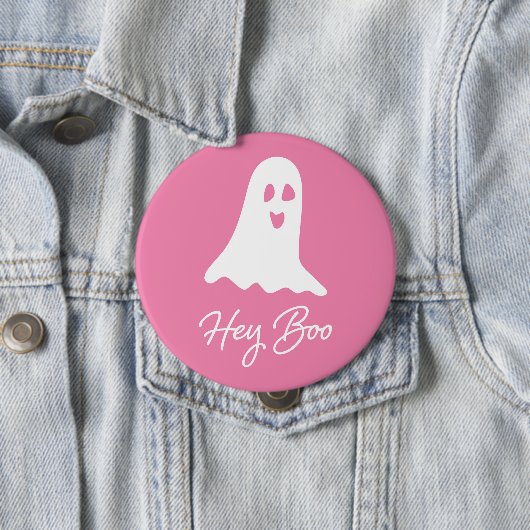 Halloween Ghost Boo Roze en Witte Button Pin (In situ)