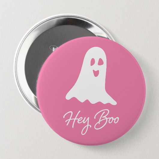 Halloween Ghost Boo Roze en Witte Button Pin (Voorkant /achterkant)