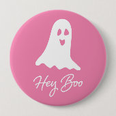 Halloween Ghost Boo Roze en Witte Button Pin (Voorkant)