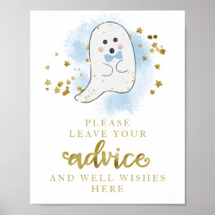 Halloween Ghost Boy Baby shower Advice Sign Poster