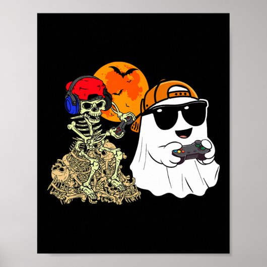 Halloween Ghost Boys Kinder Gaming Scary Skeleton  Poster (Voorkant)