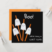 Halloween Ghost Cartoon Black Oranje Fun Flat Kaart (Voorkant / Achterkant in situ)