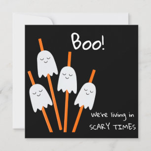 Halloween Ghost Cartoon Black Oranje Fun Flat Kaart