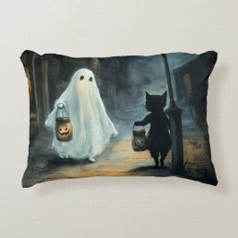 Halloween Ghost & Cat Ontmoeting Accent Kussen