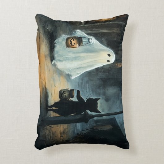 Halloween Ghost & Cat Ontmoeting Accent Kussen (Voorkant(Verticaal))
