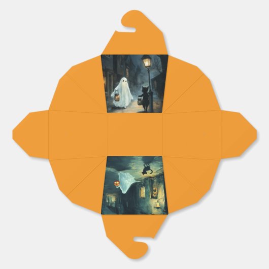 Halloween Ghost & Cat Ontmoeting Bedankdoosjes (Ongevouwen)