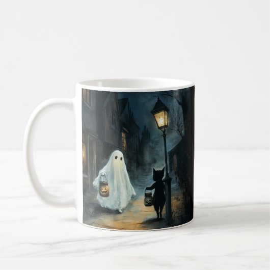 Halloween Ghost & Cat Ontmoeting Koffiemok (Links)