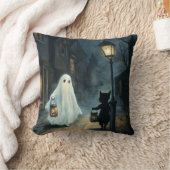 Halloween Ghost & Cat Ontmoeting Kussen (Deken)
