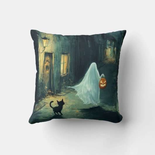 Halloween Ghost & Cat Ontmoeting Kussen (Achterkant)