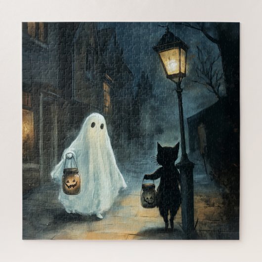 Halloween Ghost & Cat Ontmoeting Legpuzzel (Verticaal)