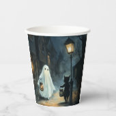 Halloween Ghost & Cat Ontmoeting Papieren Bekers (Voorkant)
