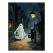 Halloween Ghost & Cat Ontmoeting Perfect Poster (Voorkant)