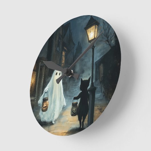 Halloween Ghost & Cat Ontmoeting Ronde Klok (Hoek)