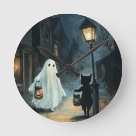 Halloween Ghost & Cat Ontmoeting Ronde Klok