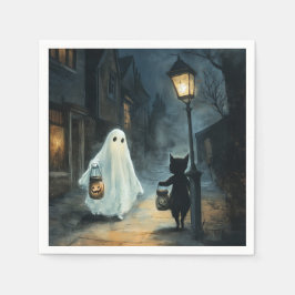 Halloween Ghost & Cat Ontmoeting Servet