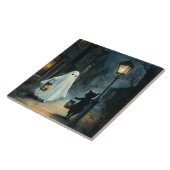 Halloween Ghost & Cat Ontmoeting Tegeltje (Zijkant)