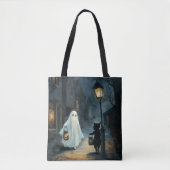 Halloween Ghost & Cat Ontmoeting Tote Bag (Voorkant)