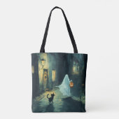Halloween Ghost & Cat Ontmoeting Tote Bag (Achterkant)