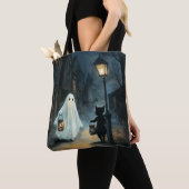 Halloween Ghost & Cat Ontmoeting Tote Bag (Dichtbij)