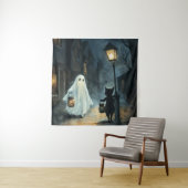 Halloween Ghost & Cat Ontmoeting Wandkleed (In situ)
