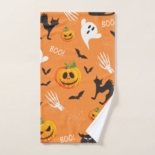 Halloween Ghost Cat Pumpkin Patroon Handdoek (Handdoek)