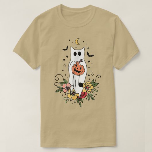 Halloween Ghost Cat Scary Pumpkin Floral Cat Lover T-shirt (Design voorkant)