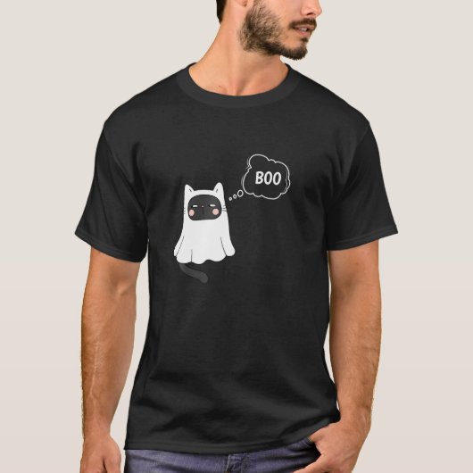 Halloween Ghost Cat Shirt Funny Boo Last Minute Co (Voorkant)