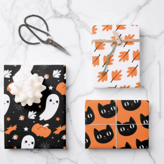 Halloween Ghost, Cat, Spooky Herfst Inpakpapier Vel