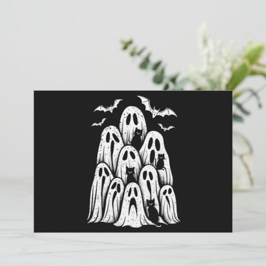 Halloween Ghost Cats Lover Herfst Spooky Season Kaart (Staand voorkant)