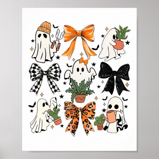 Halloween Ghost Coquette Bow Floral Plant Tree Lov Poster (Voorkant)