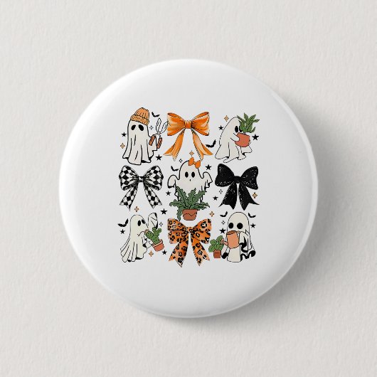 Halloween Ghost Coquette Bow Floral Plant Tree Lov Ronde Button 5,7 Cm (Voorkant)