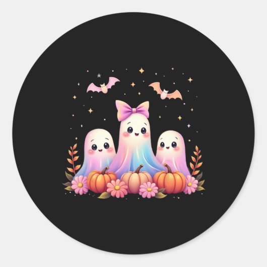 Halloween Ghost Coquette Bow Herfst Pumpkin Spooky Ronde Sticker (Voorkant)