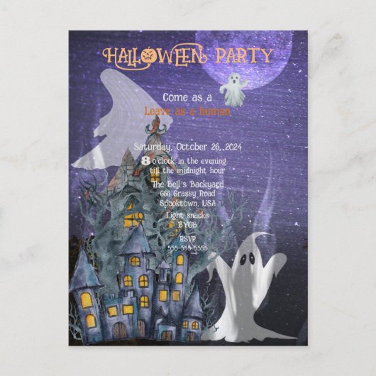 HALLOWEEN GHOST COSTUME PARTY AANKONDIGINGSKAART (Voorkant)