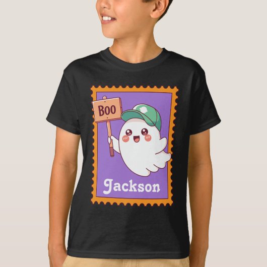 Halloween Ghost Cute Boo Sign Custom Kids Name T-shirt (Voorkant)