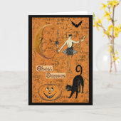 Halloween Ghost Dances Scary Moon Kaart (Gele Bloem)