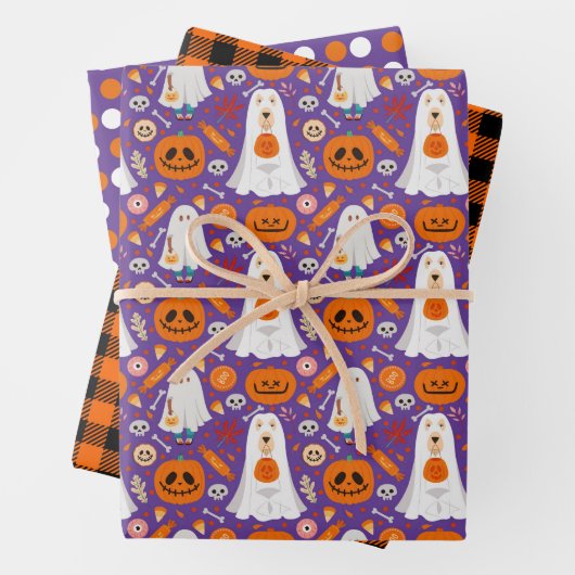 Halloween Ghost Dog Wrapping Paper Set van 3 (In situ)