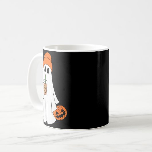 Halloween Ghost Drinking Coffee Ghost Ice Coffee M Koffiemok (Voorkant links)
