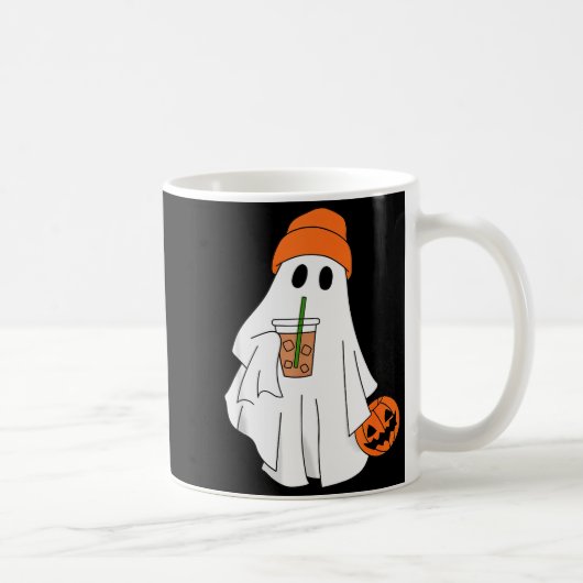 Halloween Ghost Drinking Coffee Ghost Ice Coffee M Koffiemok (Rechts)