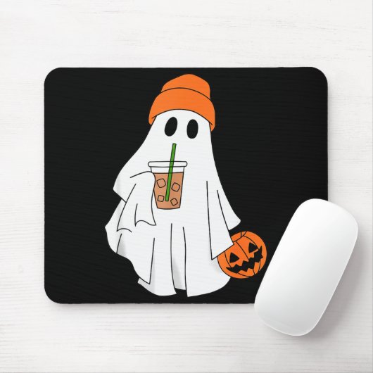Halloween Ghost Drinking Coffee Ghost Ice Coffee M Muismat (Met muis)