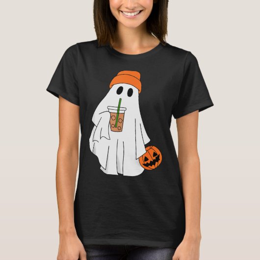 Halloween Ghost Drinking Coffee Ghost Ice Coffee M T-shirt (Voorkant)