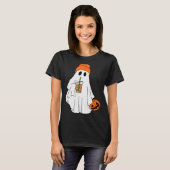 Halloween Ghost Drinking Coffee Ghost Ice Coffee M T-shirt (Voorkant volledig)