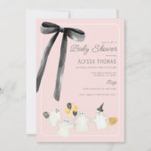 Halloween Ghost en Black Bow Baby shower voor meis Kaart (Voorkant)