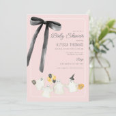 Halloween Ghost en Black Bow Baby shower voor meis Kaart (Staand voorkant)