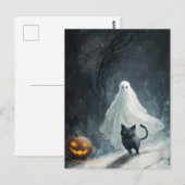 Halloween Ghost en Black Cat Briefkaart (Voorkant / Achterkant)